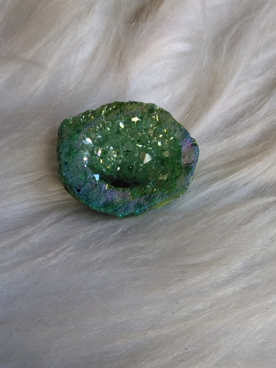 Other - Small Green Aura Druzy Geode Iridescent Druzy Geode Display Piece